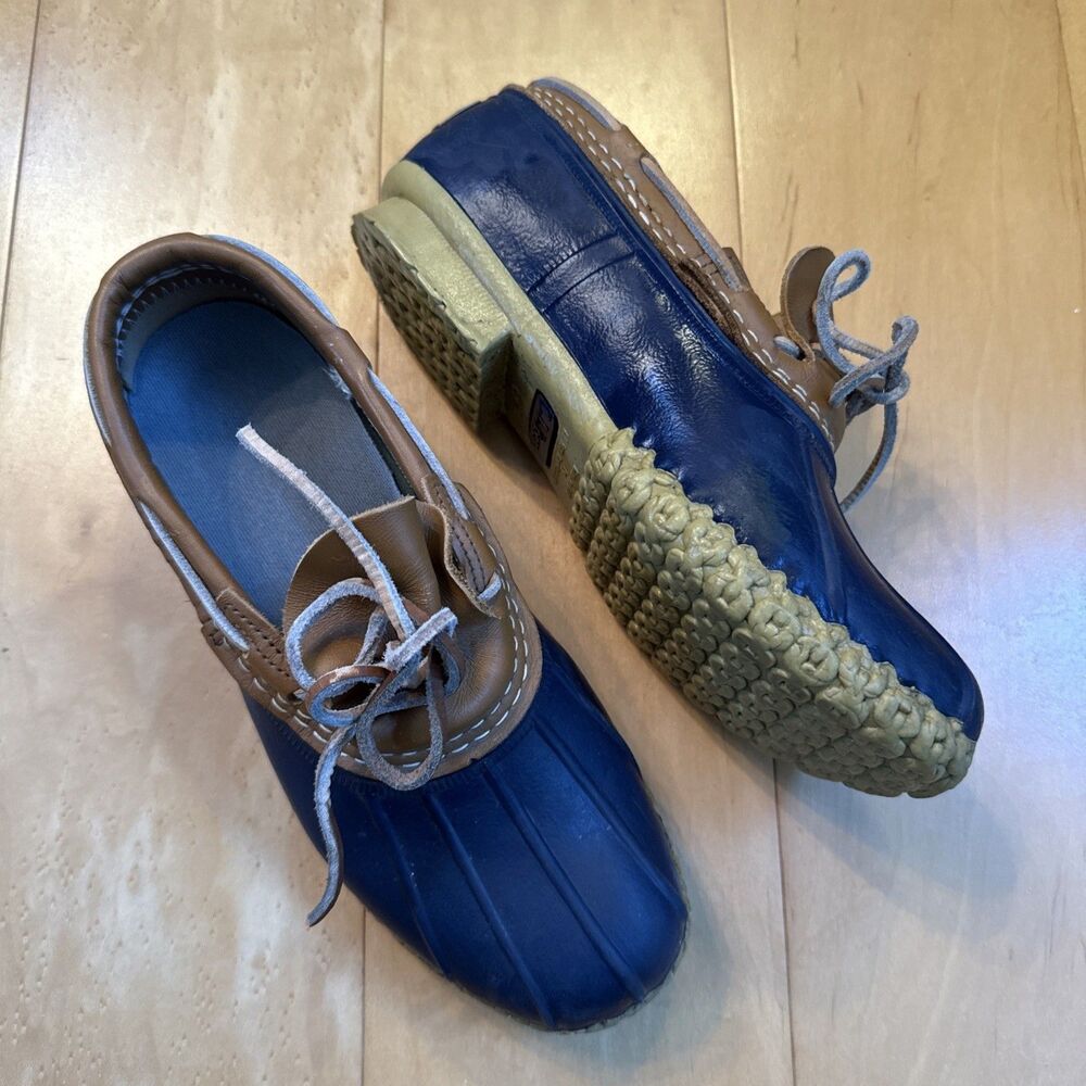 L.L. Bean Navy Blue and Brown Leather Duck Shoes